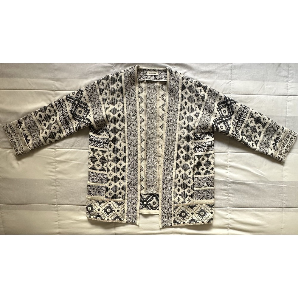 Masscob La Coruña Black & Cream Jacquard Weave Open Front Jacket Size 36 / US S - Picture 3 of 16